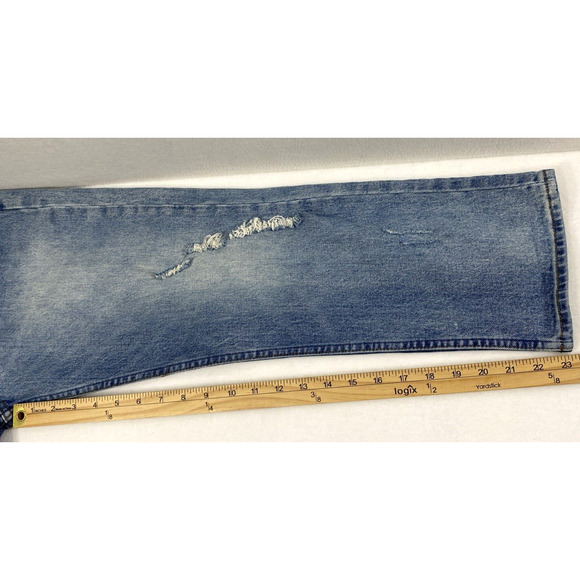 GAP Jeans Womens Size 27 Button Fly Light Wash Denim Straight Distress Destroy - Picture 9 of 12